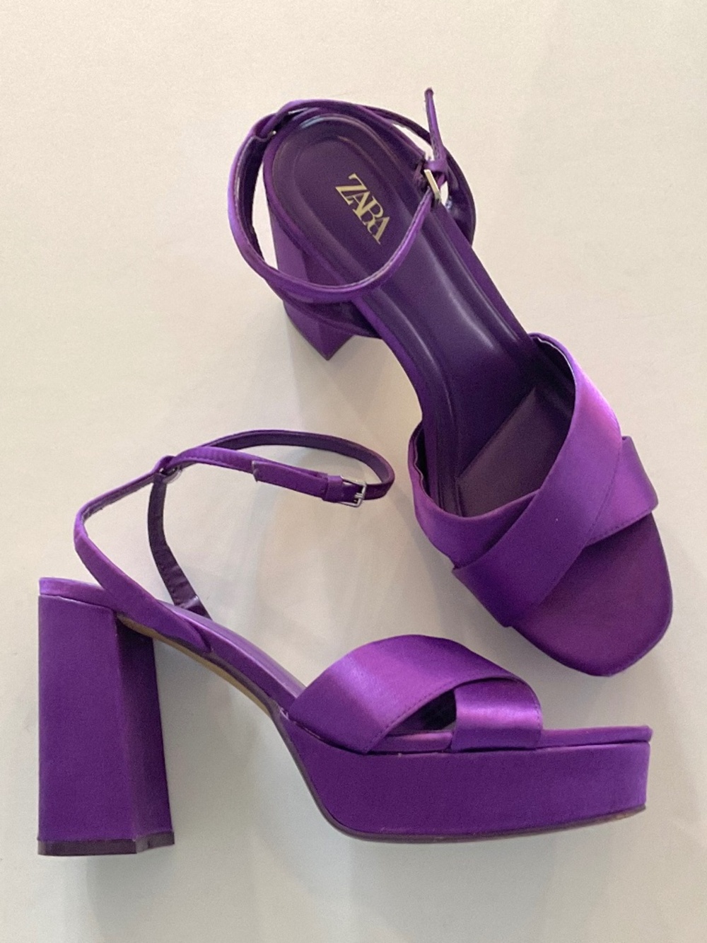 ZARA Platform Sandals in Purple Satin Size EU 37